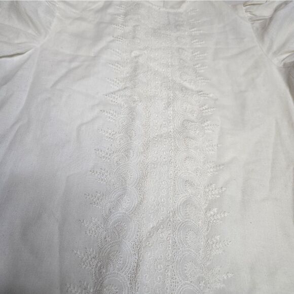 VINTAGE 80s white puff sleeve embroidered eyelet button back blouse top S - Picture 6 of 9